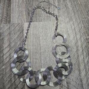 Claire's Silver Tone Textured Multi Circle Link Statement Necklace
